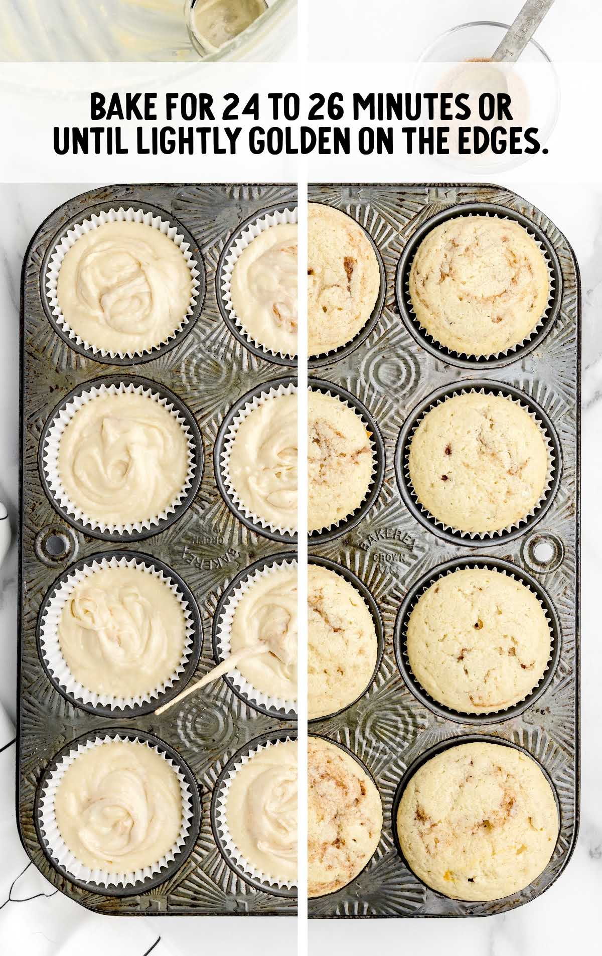 Cinnamon Cupcakes baked for 24 to 26 minutes