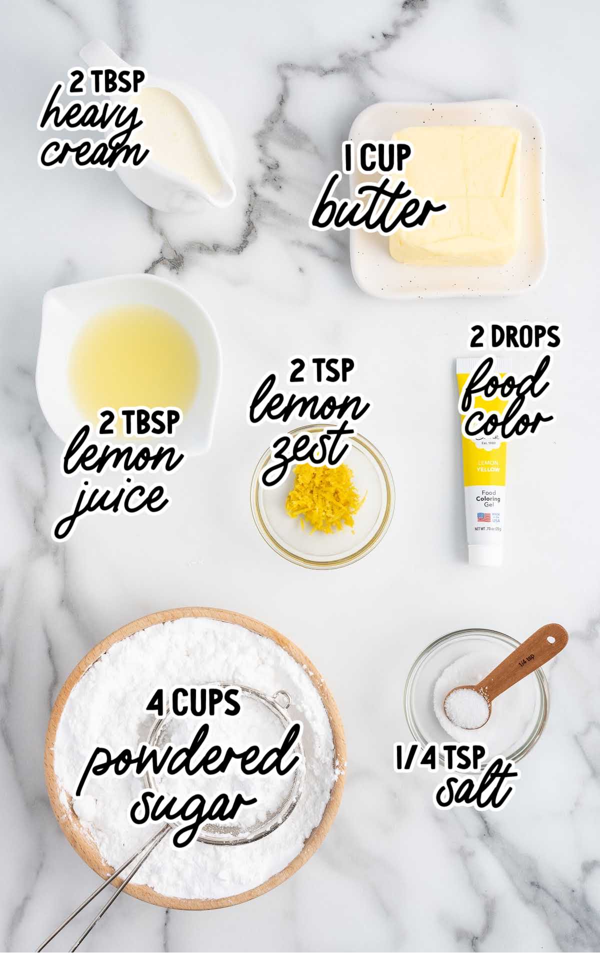 Lemon Buttercream raw ingredients that are labeled
