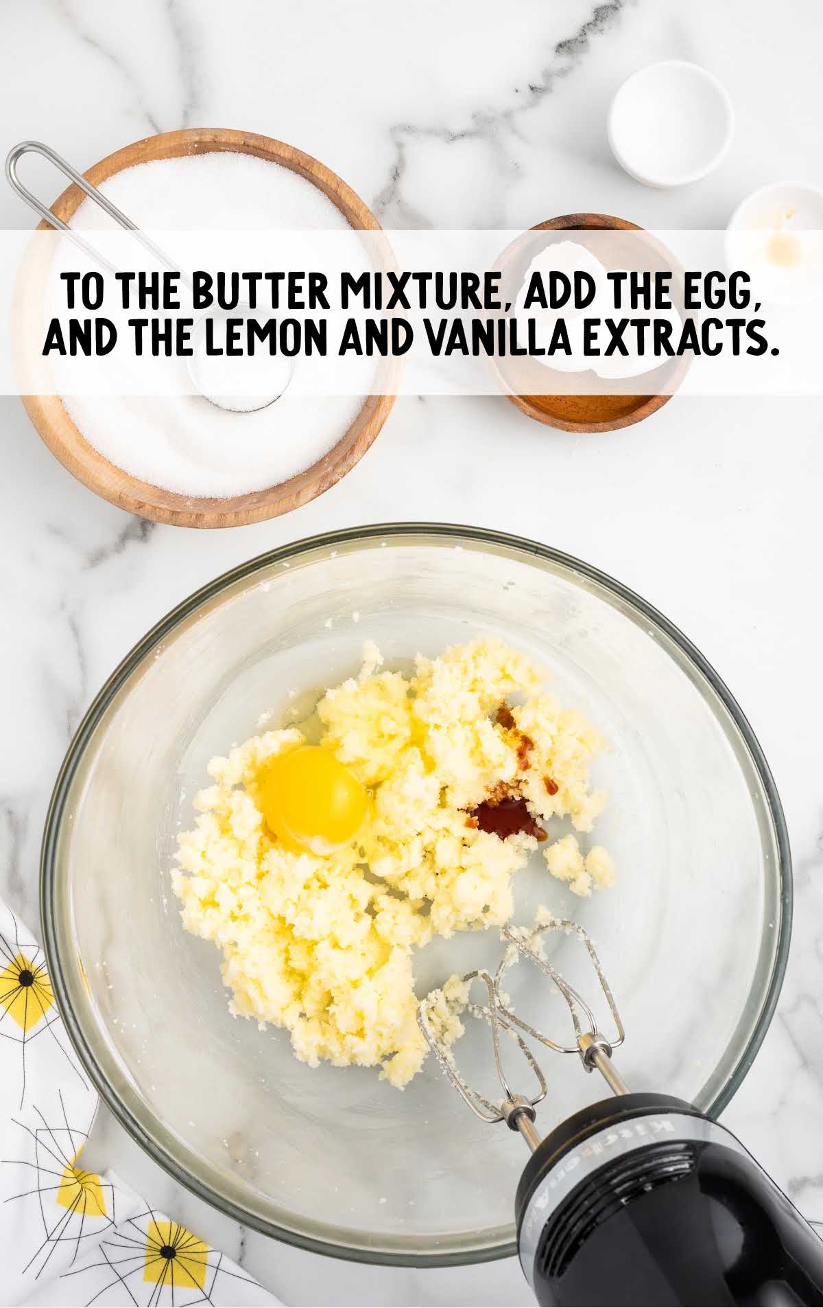 egg, lemon, and vanilla added to the butter mixture