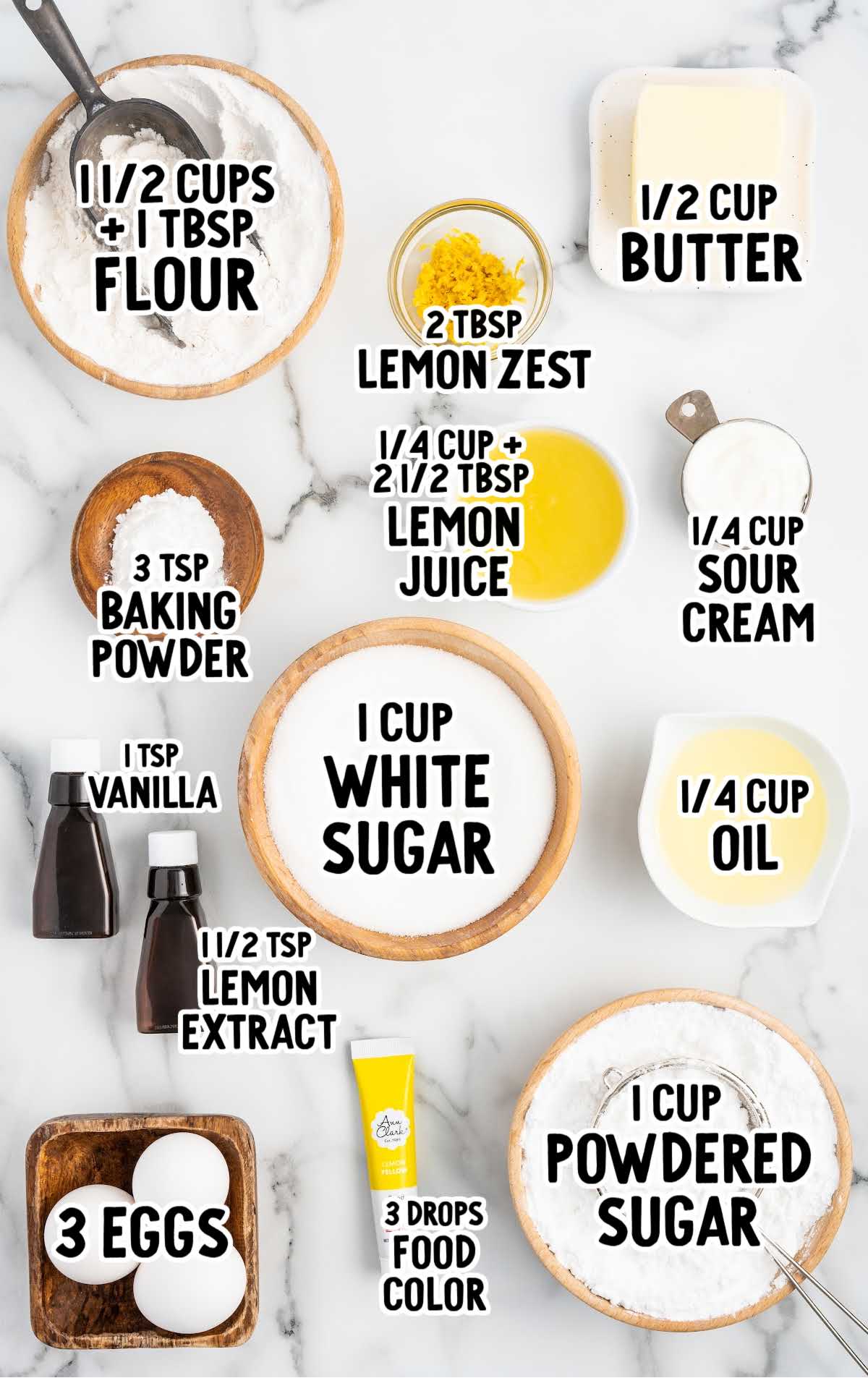 Lemon Pound Cake raw ingredients that are labeled