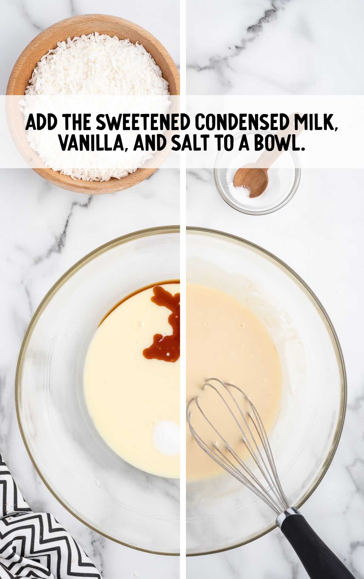 condensed milk, vanilla, and salt combined