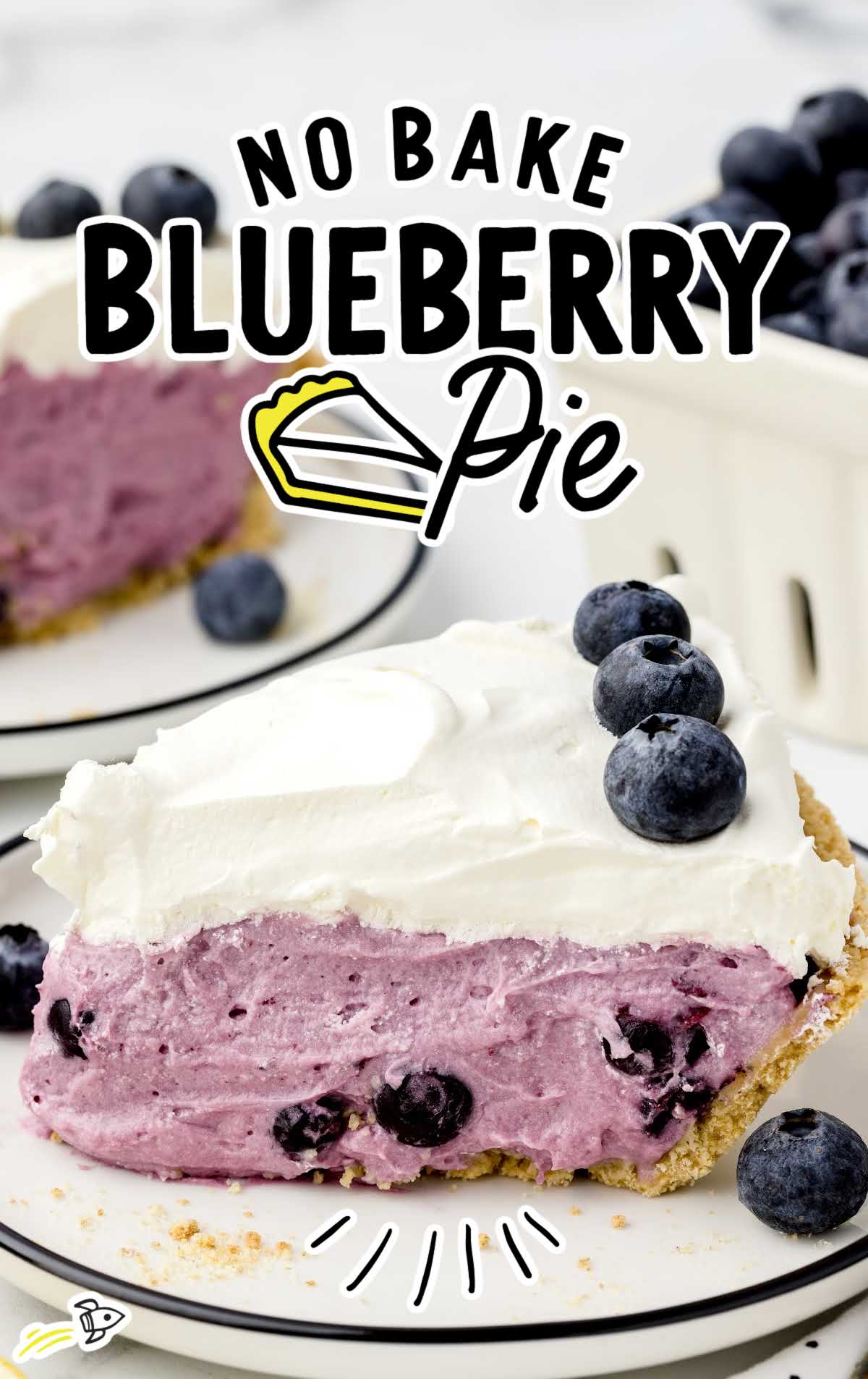 a close up shot of a slice of No Bake Blueberry Pie on a plate