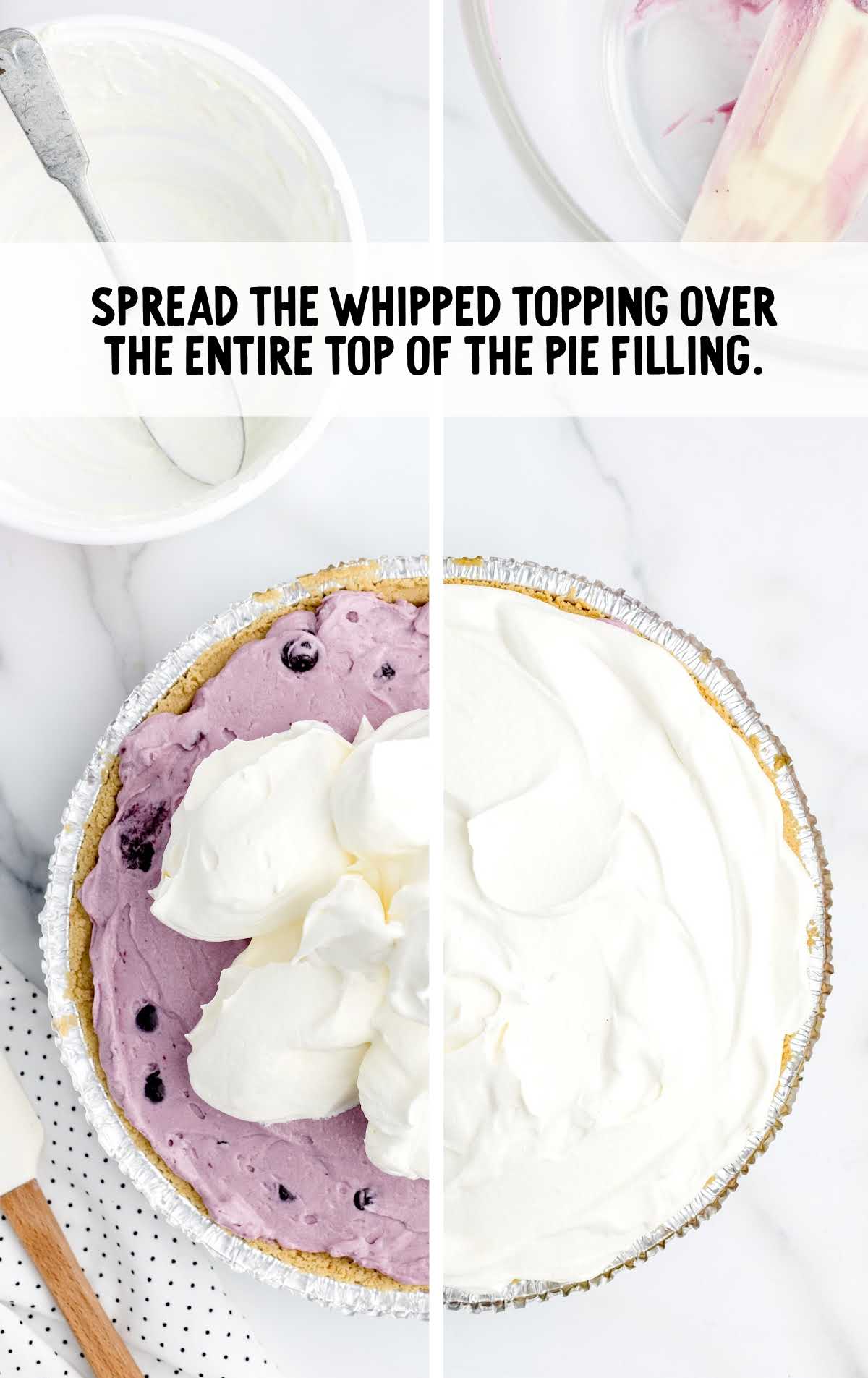 whipped topping spread over the pie filling