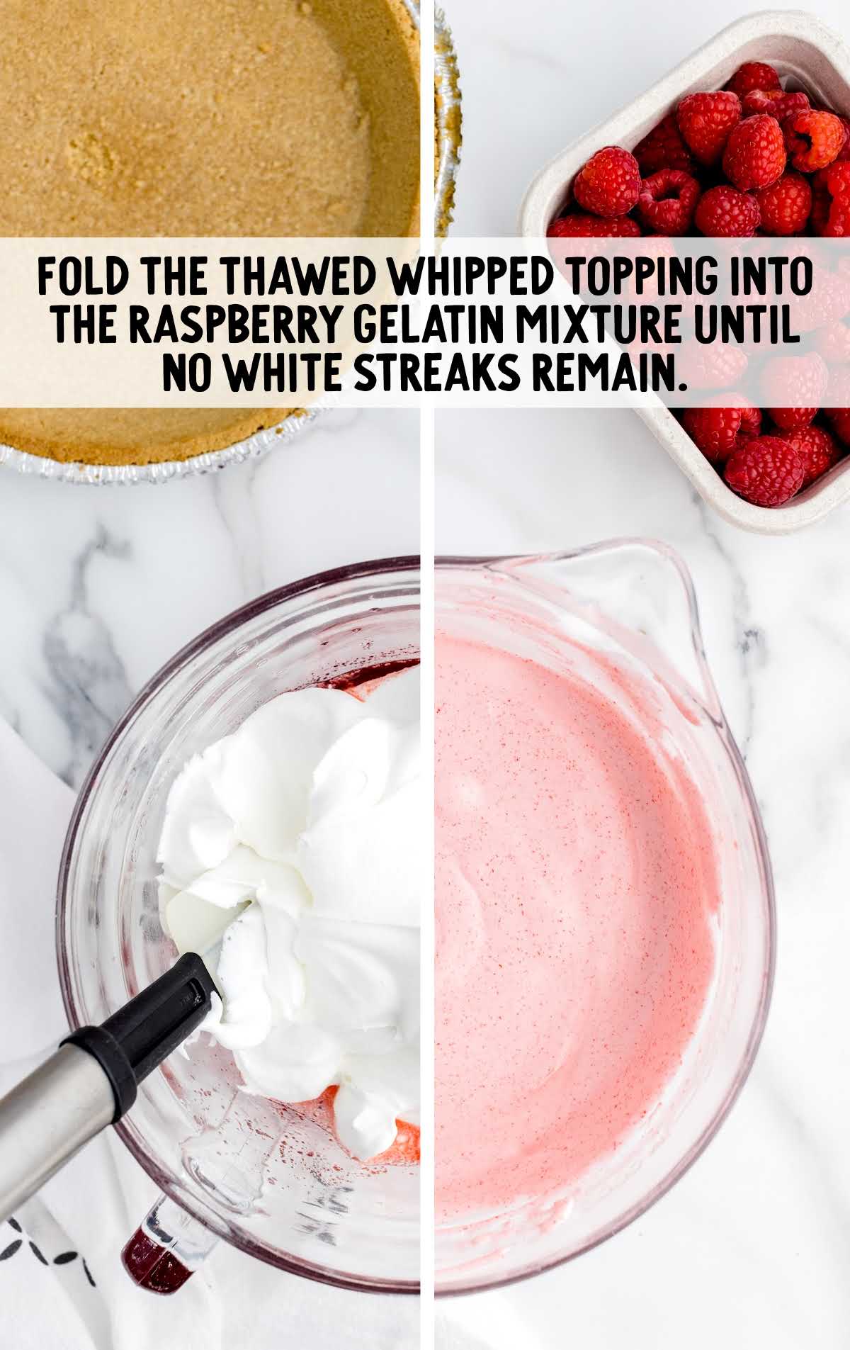 thawed whipped topping folded into the raspberry gelatin mixture