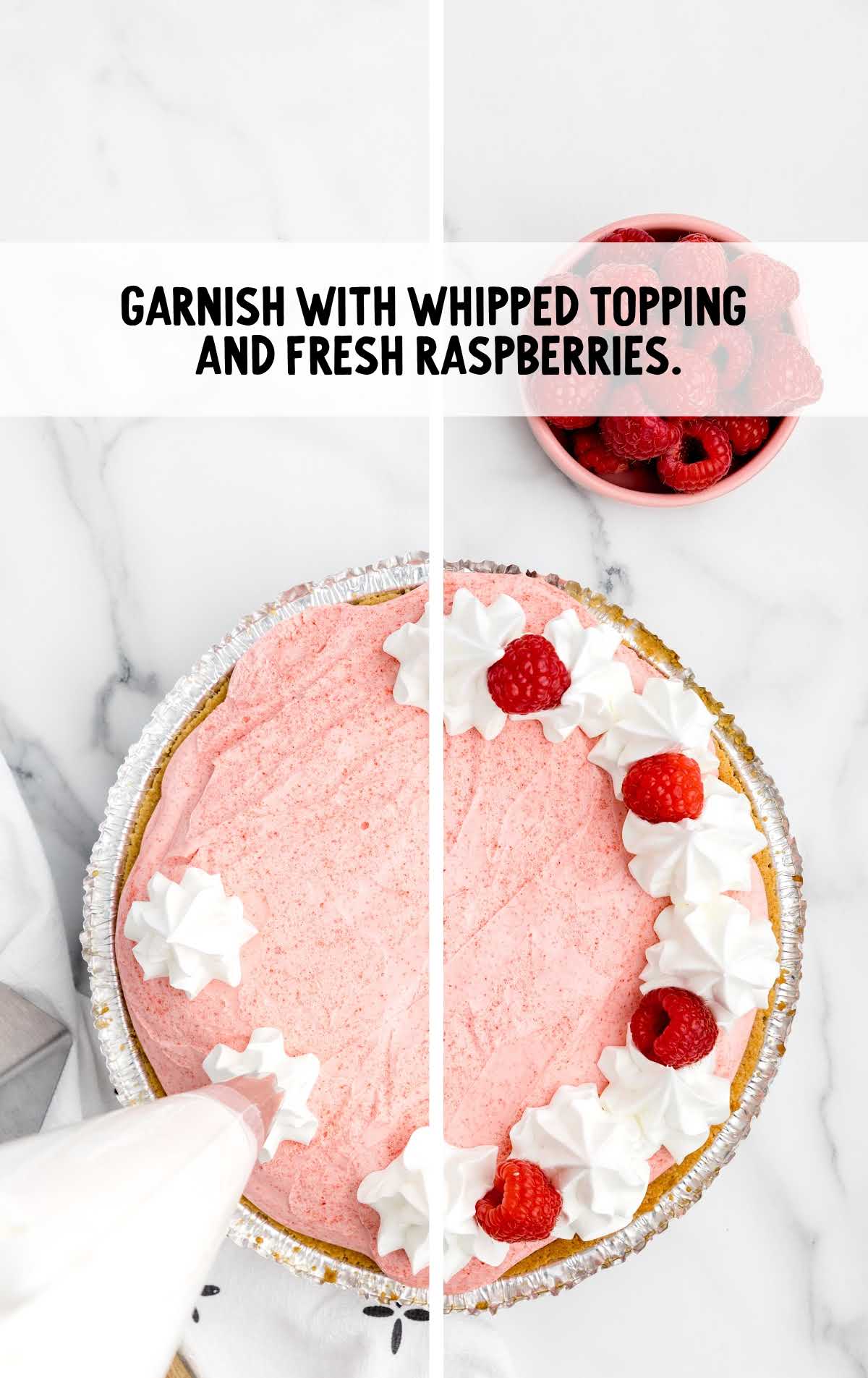 whipped topping and raspberries garnished