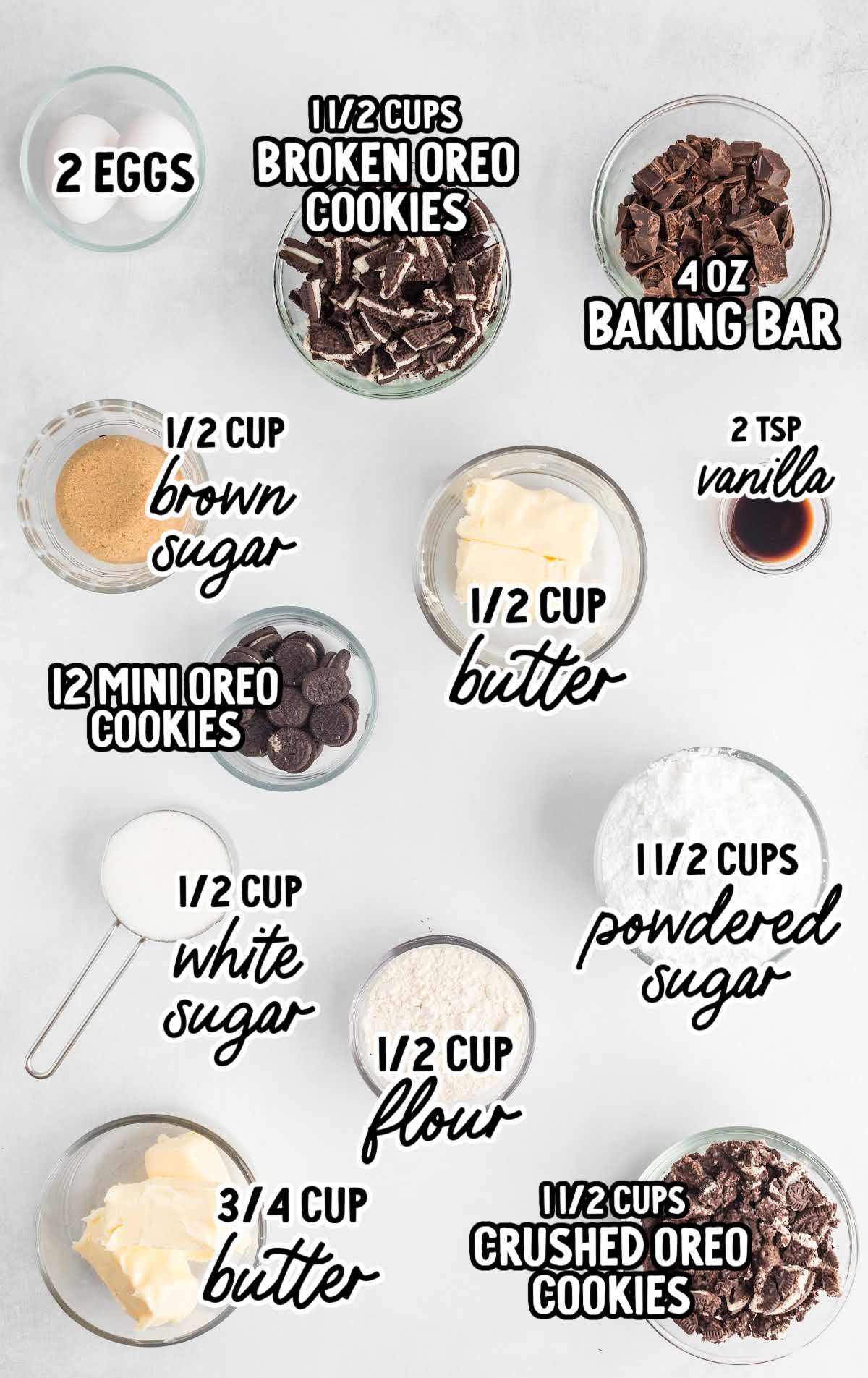 Oreo Cupcakes raw ingredients that are labeled