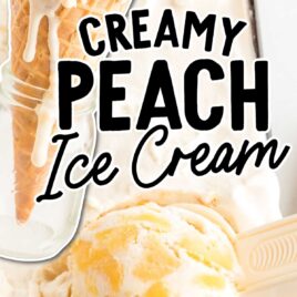 a scoop of peach ice cream in a ice cream cone