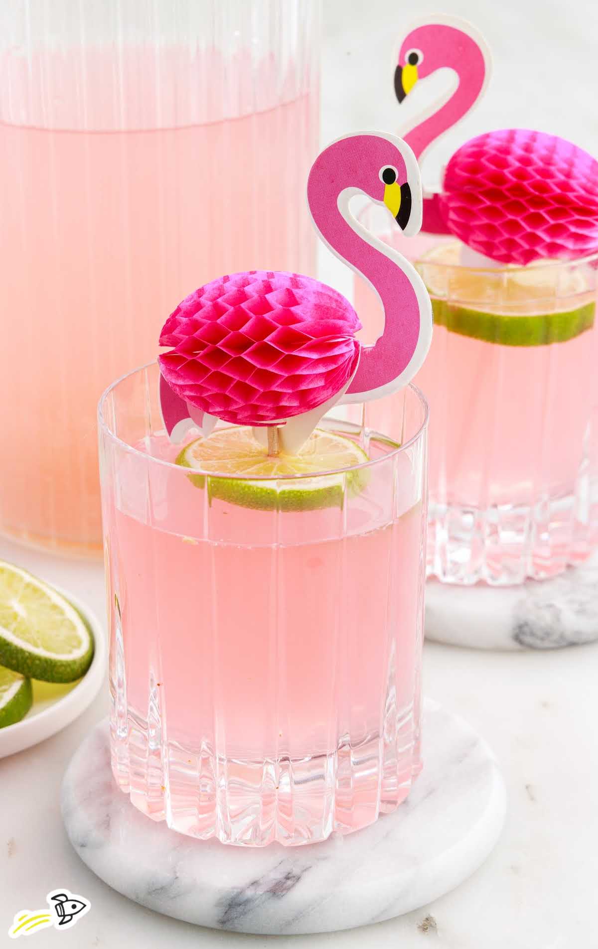 a close up shot of multiple glasses of Pink Flamingo Drinks