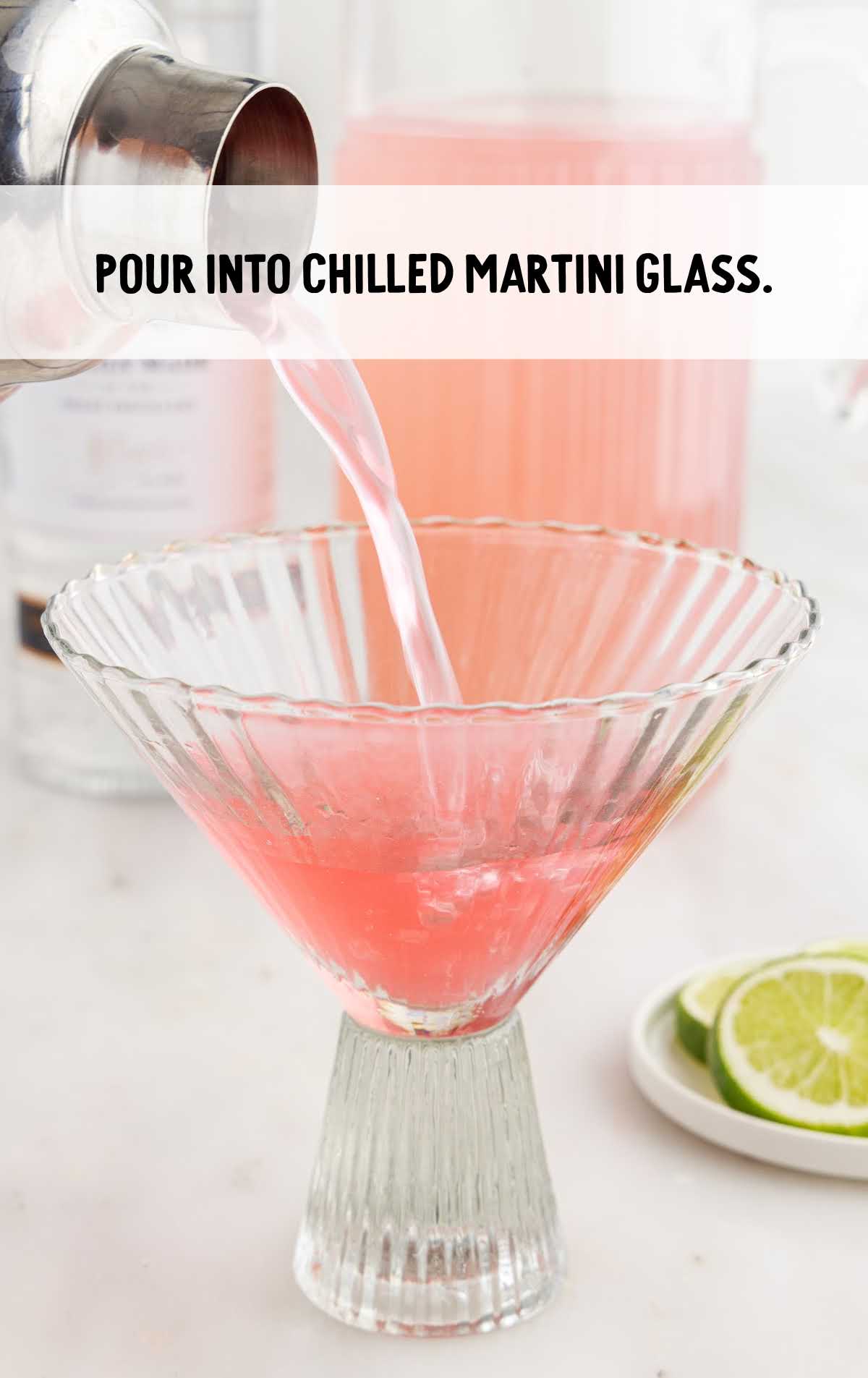 Pink Flamingo Drink poured into a martini glass