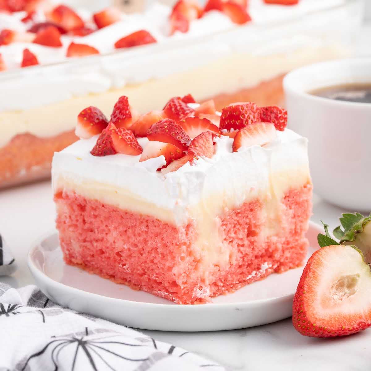 Strawberry Cheesecake Poke Cake - Spaceships and Laser Beams