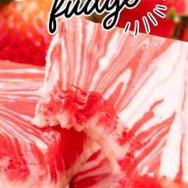 a close up shot of Strawberry Fudge on top of each other with one having a bite taken out of it