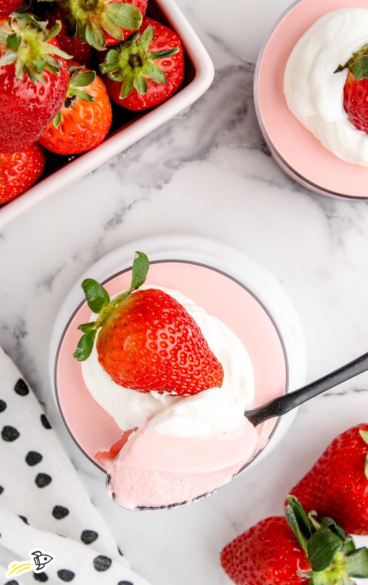 overhead shot of Strawberry Mousse in a cup