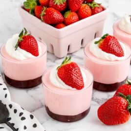 a close up shot of Strawberry Mousse in cups