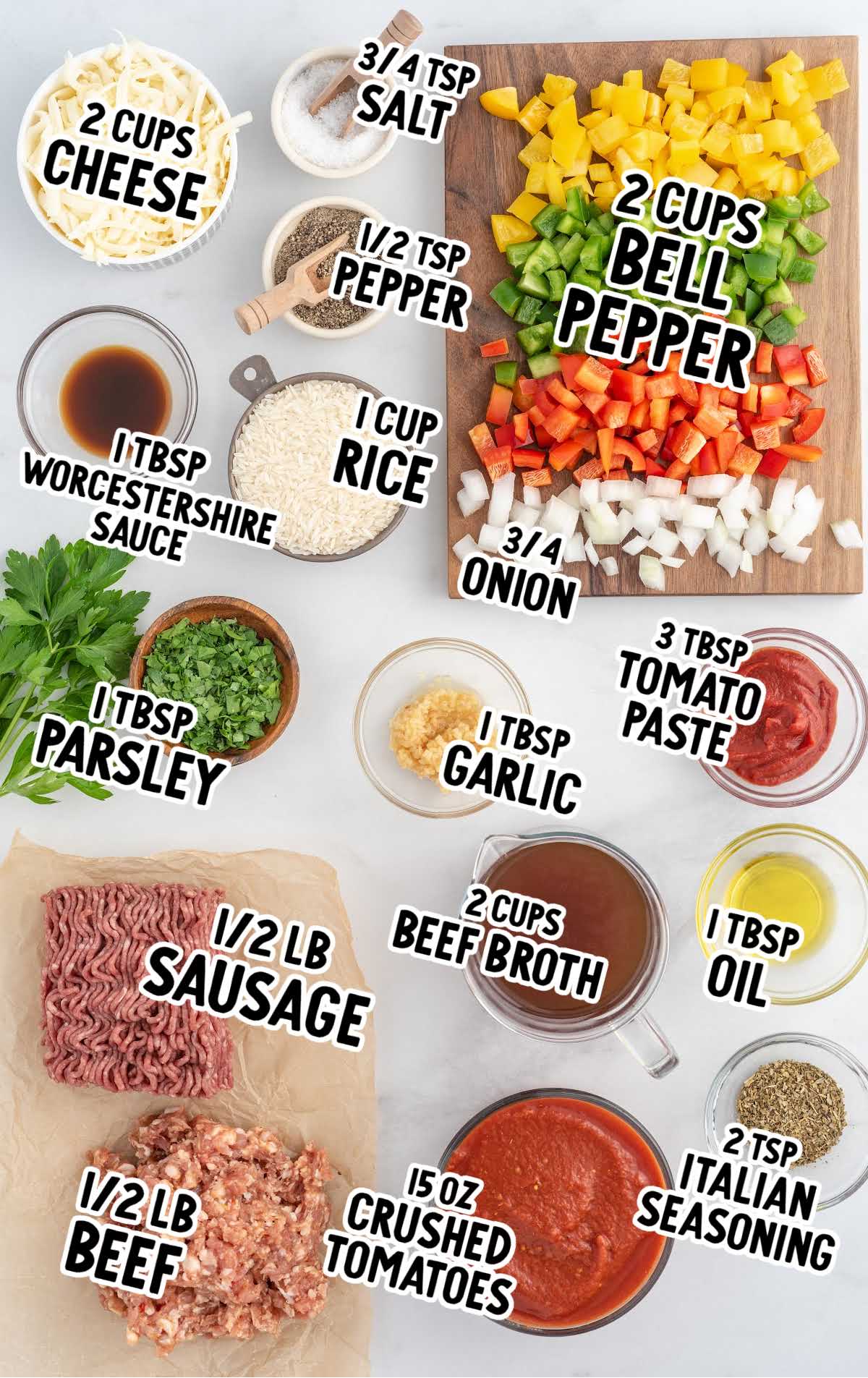 Stuffed Pepper Casserole raw ingredients that are labeled