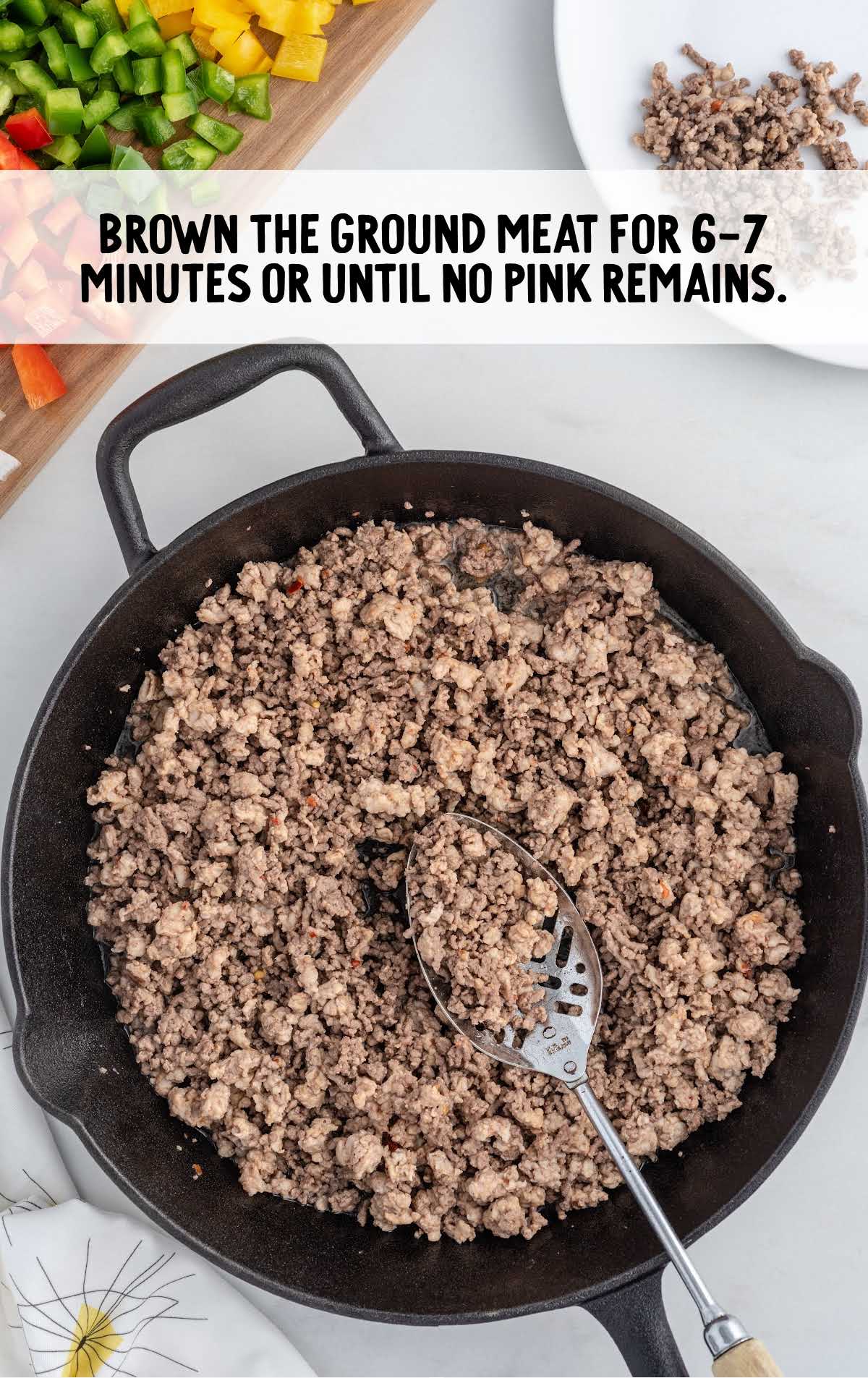 ground meat cooked in a skillet