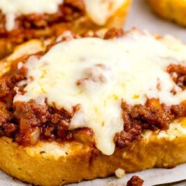 close up shot of Texas Toast Sloppy Joes in a baking dish