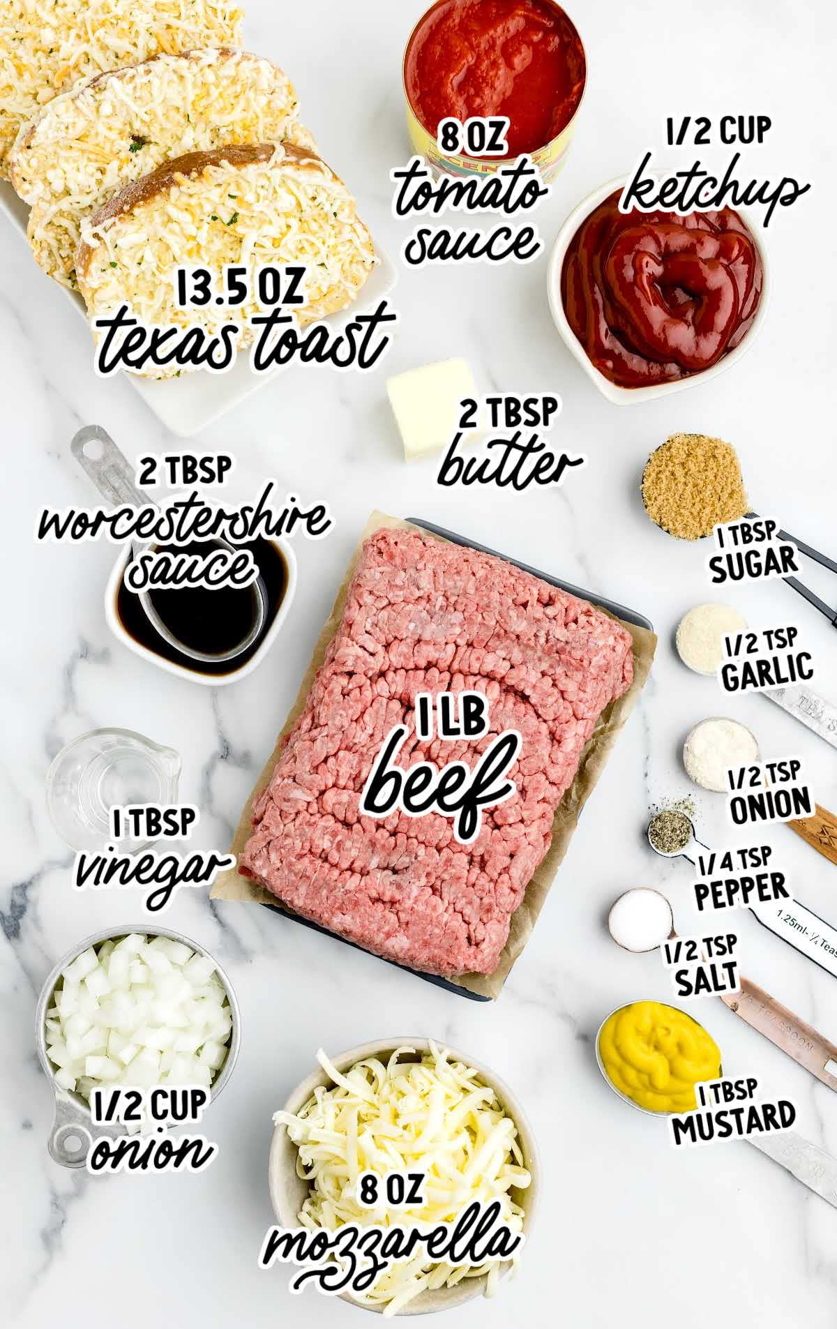 Texas Toast Sloppy Joes raw ingredients that are labeled