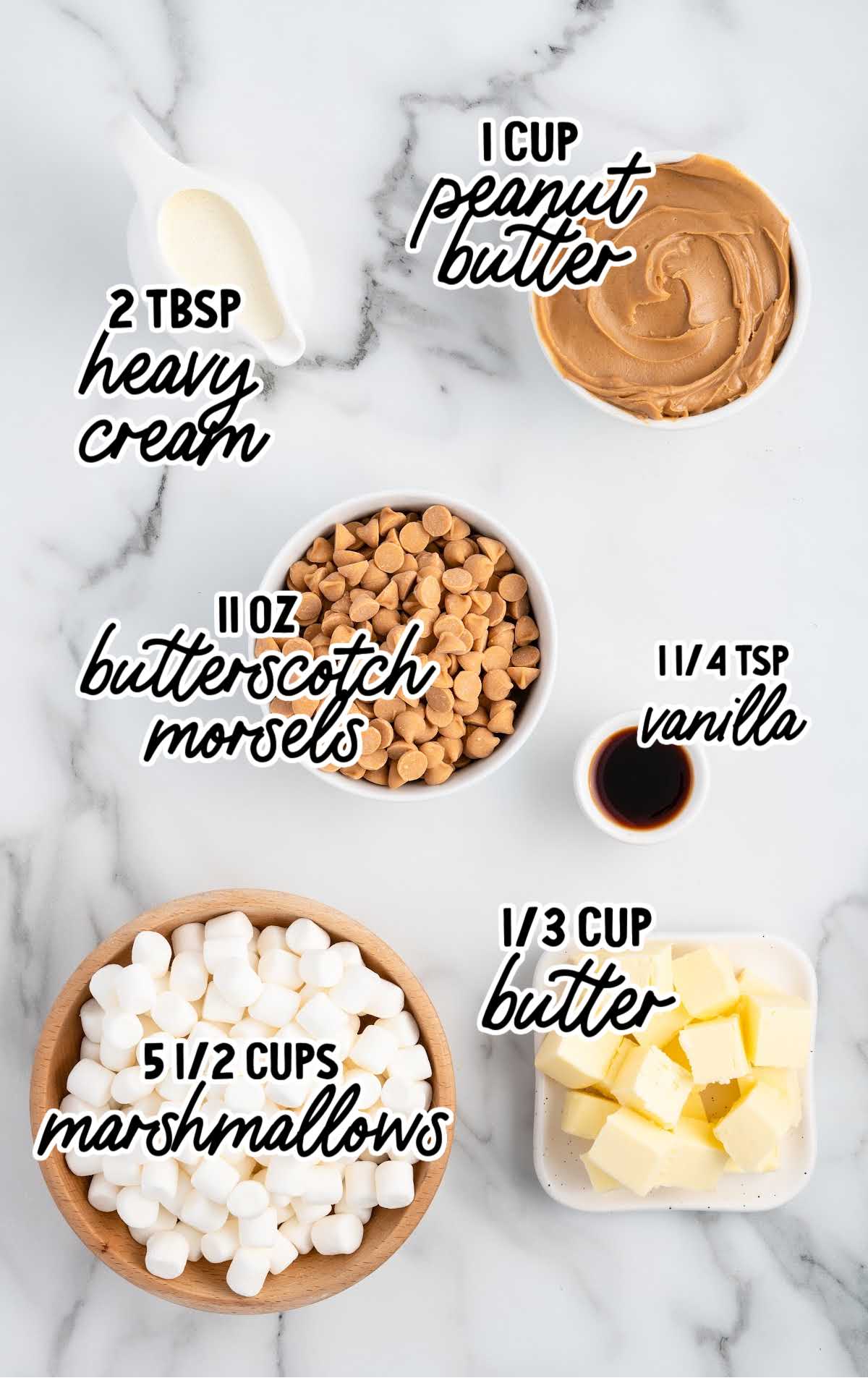 Butterscotch Marshmallow Bars raw ingredients that are labeled