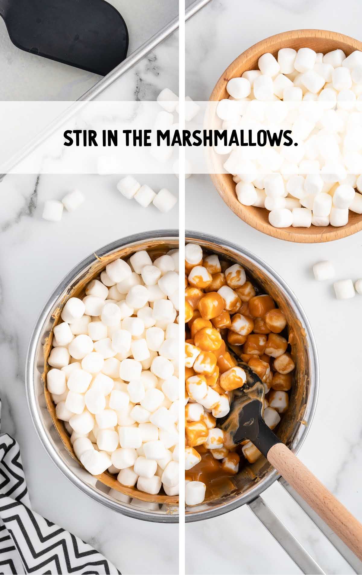 marshmallows stirred with the peanut butter mixture
