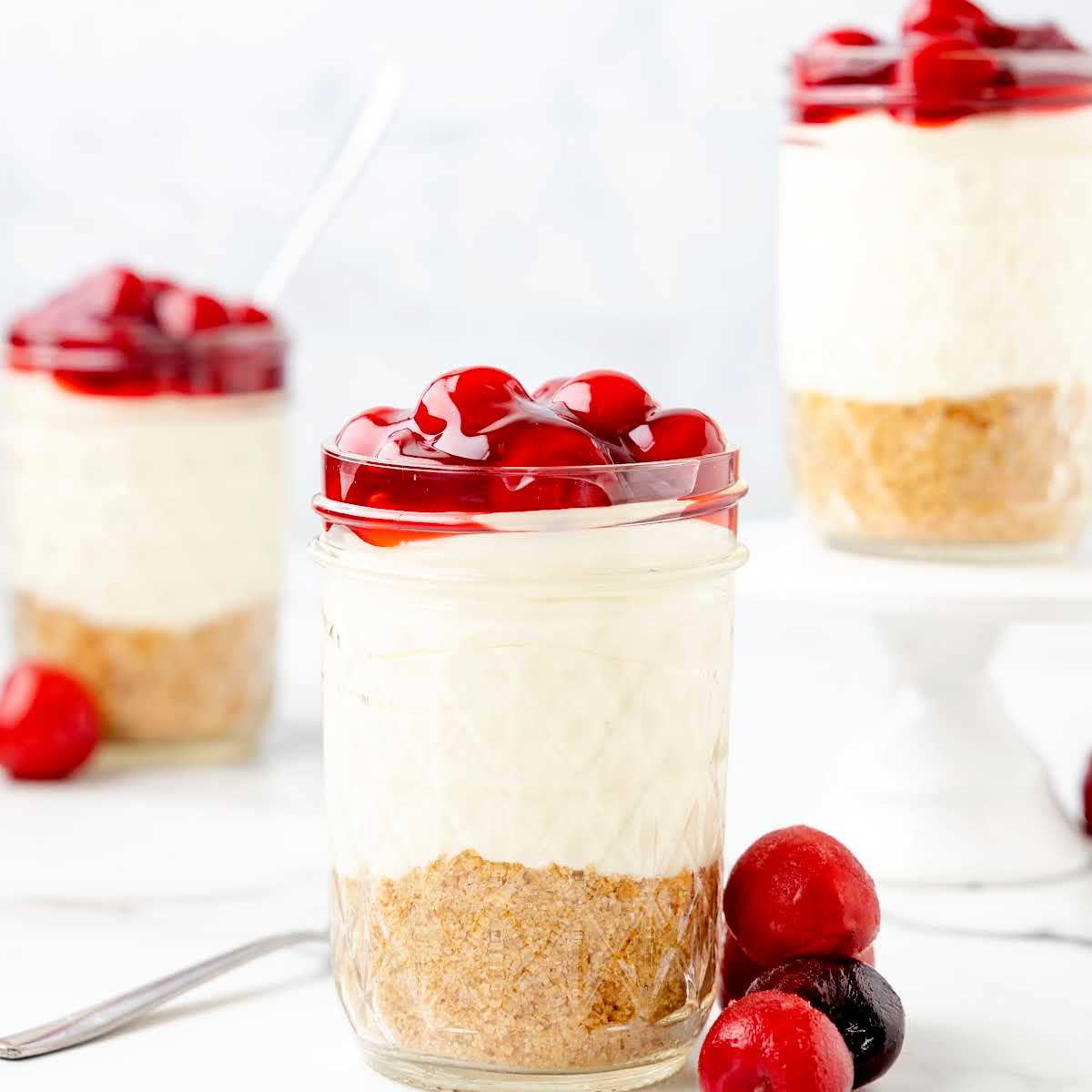 a close up shot of Cheesecake in a Jar