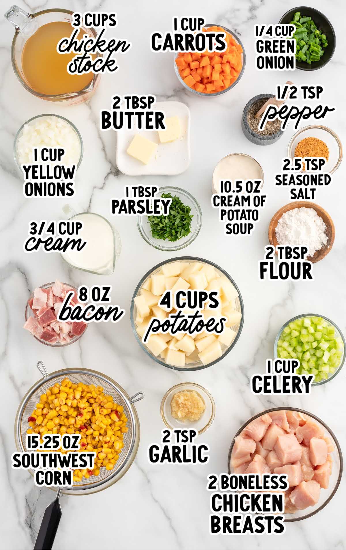 Chicken Corn Chowder raw ingredients that are labeled
