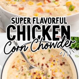 a bowl of Chicken Corn Chowder topped with green onions