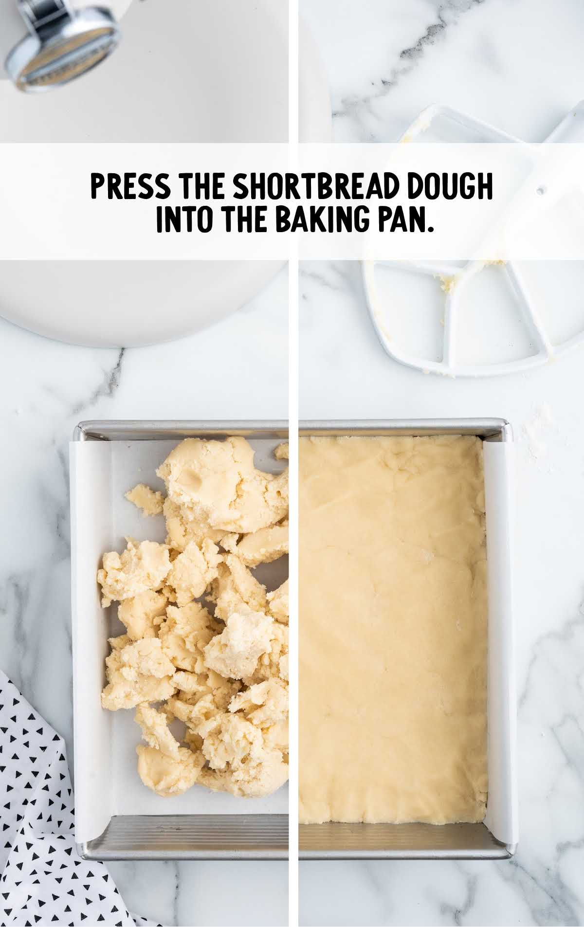 shortbread dough pressed into a baking pan