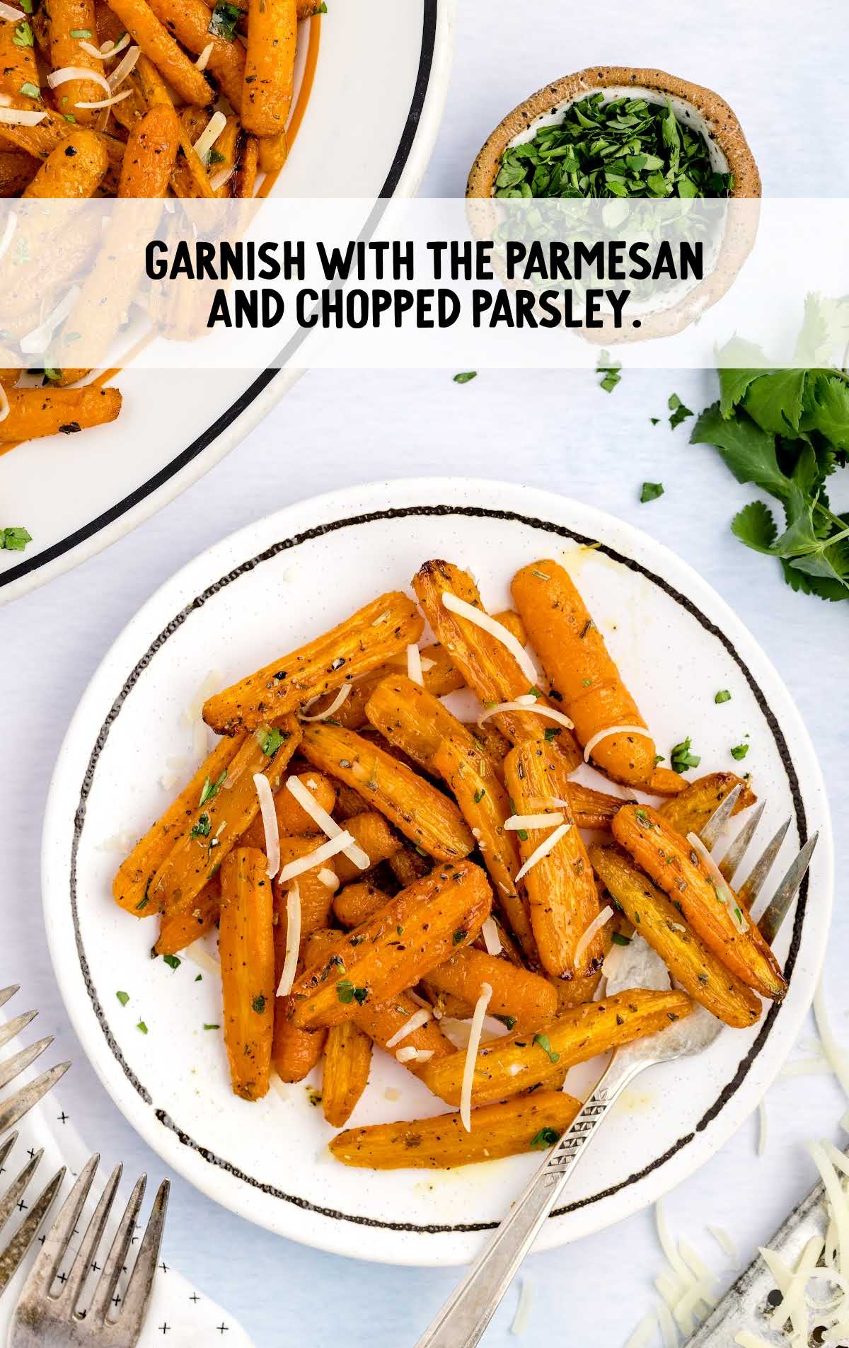 parmesan and parsley garnished on the carrots