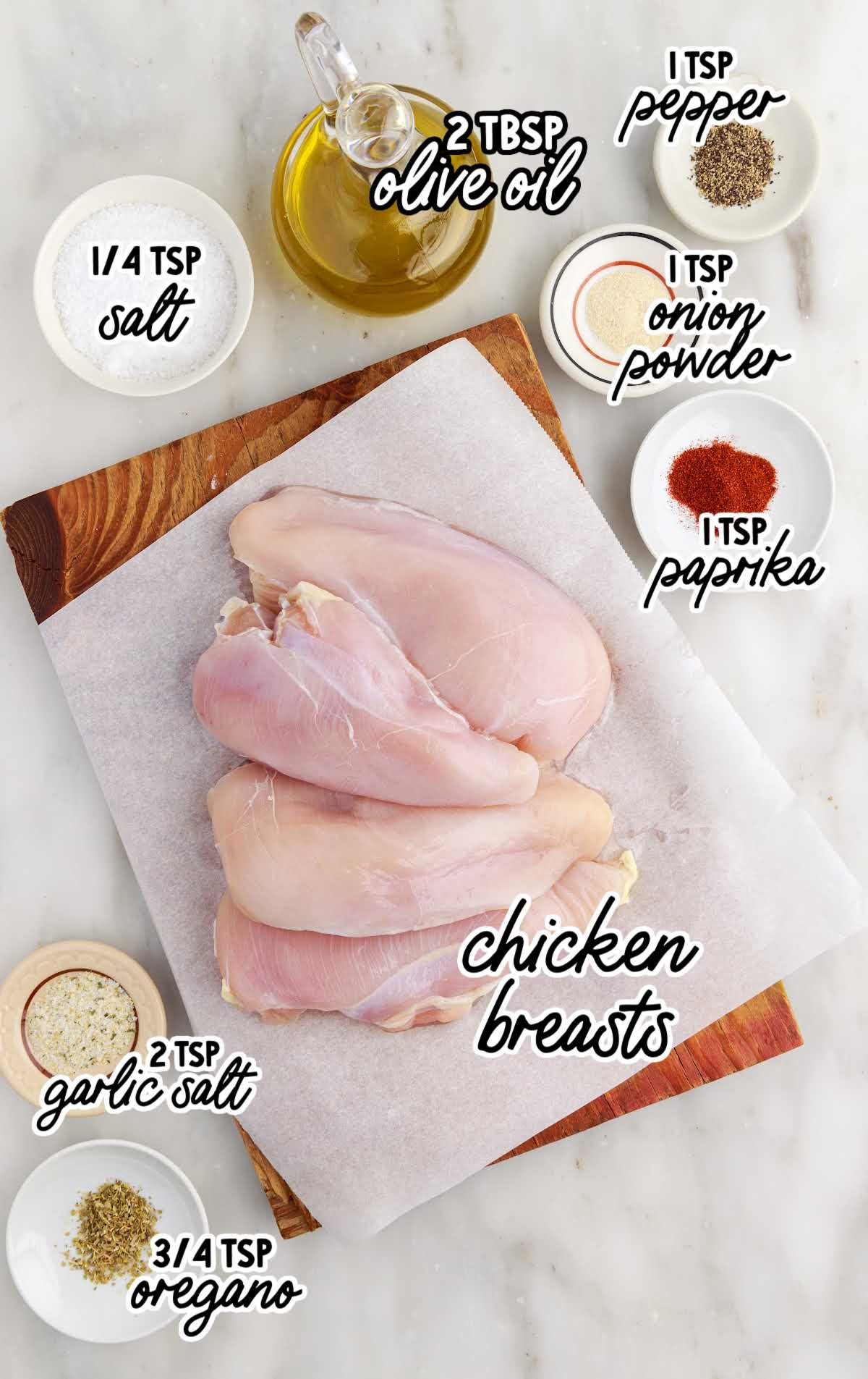Air Fryer Chicken Breasts raw ingredients that are labeled