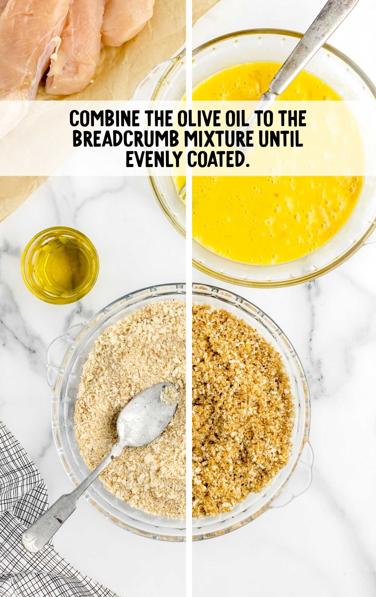 olive oil combined to the breadcrumb mixture in a bowl