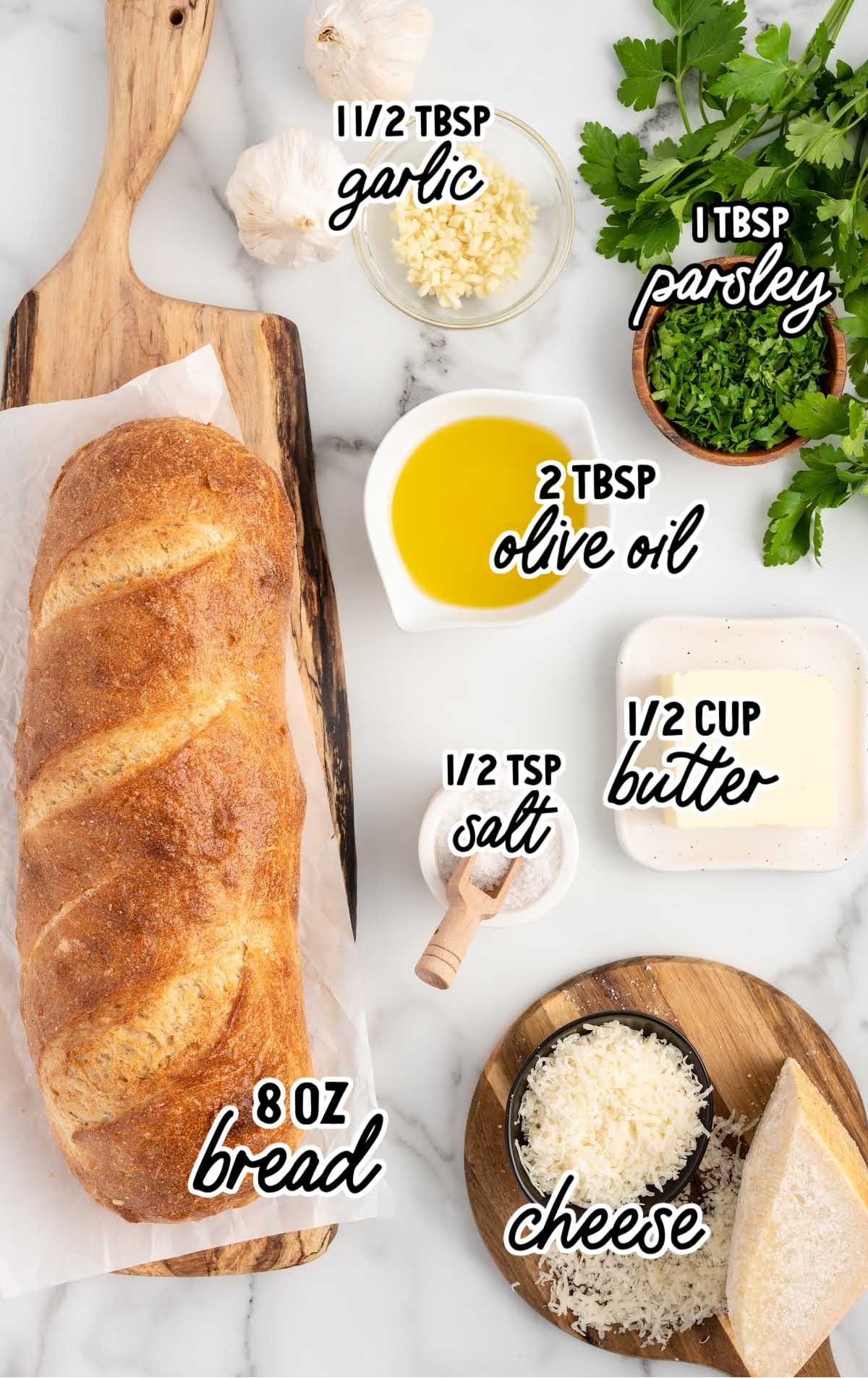 Air Fryer Garlic Bread raw ingredients that are labeled