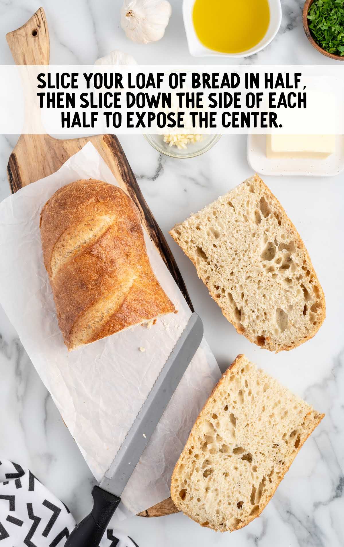 loaf of bread sliced in half