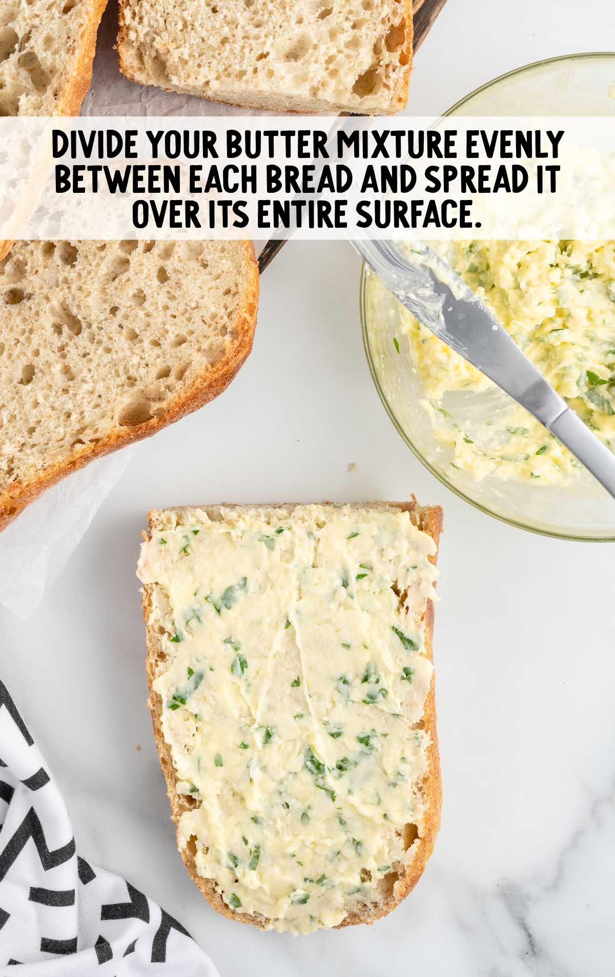 butter spread evenly between each bread