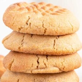 close up shot of Peanut Butter Cookies stacked on top of each other