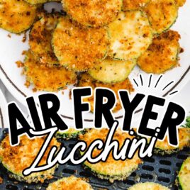 overhead shot of Air Fryer Zucchinis on a plate