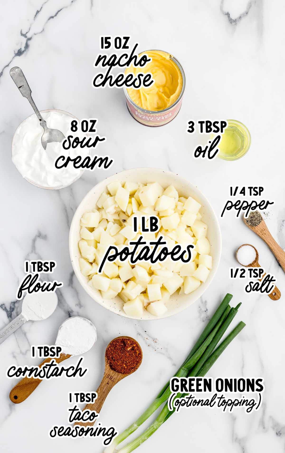 Cheesy Fiesta Potatoes raw ingredients that are labeled