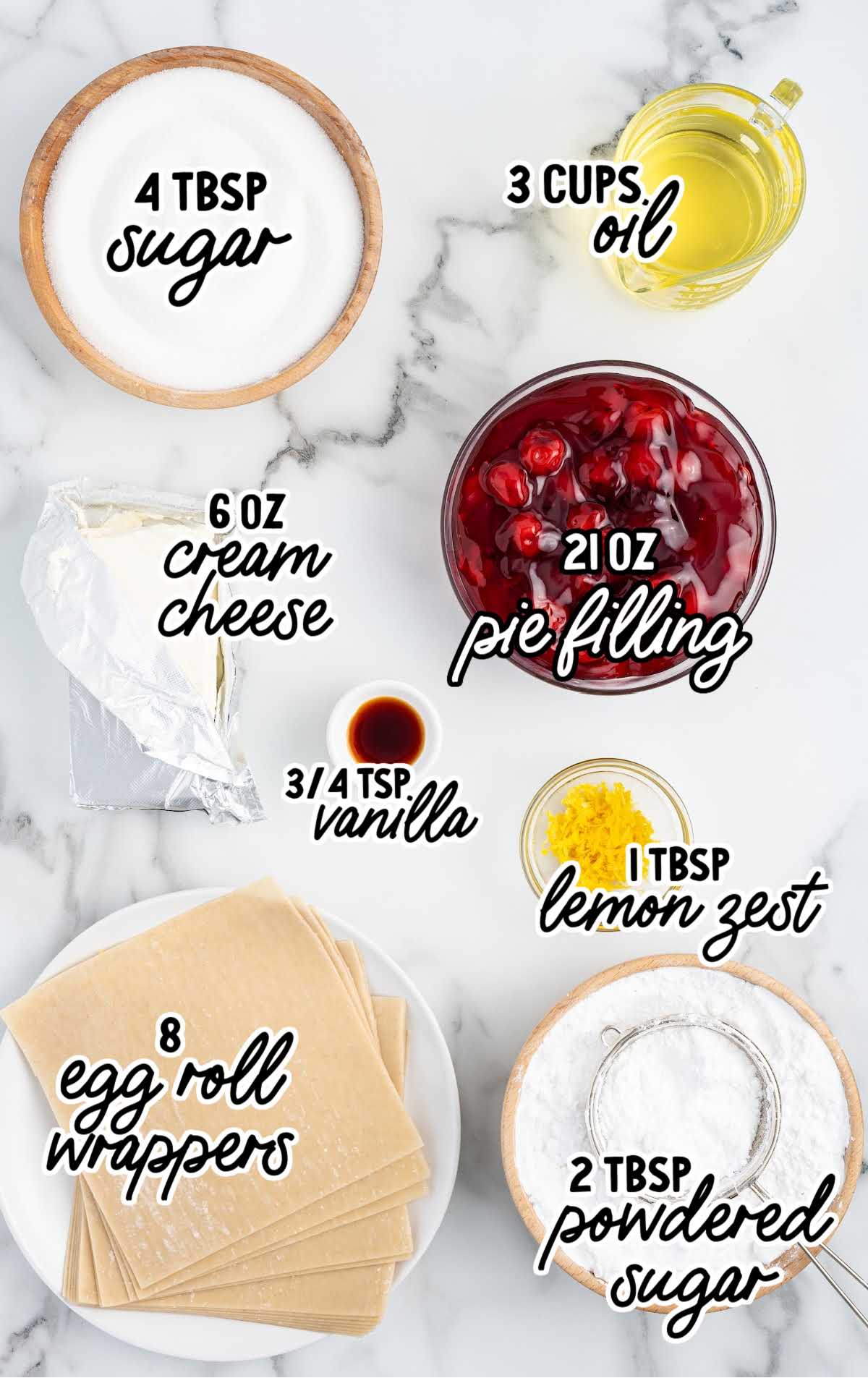 Cherry Cheesecake Eggrolls raw ingredients that are labeled