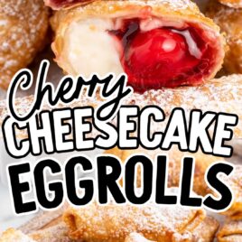 a close up shot of multiple Cherry Cheesecake Eggrolls on a plate