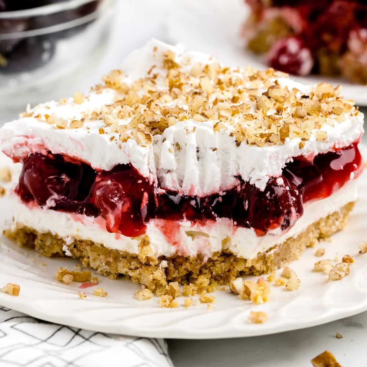 close up shot of a slice of cake on a plate