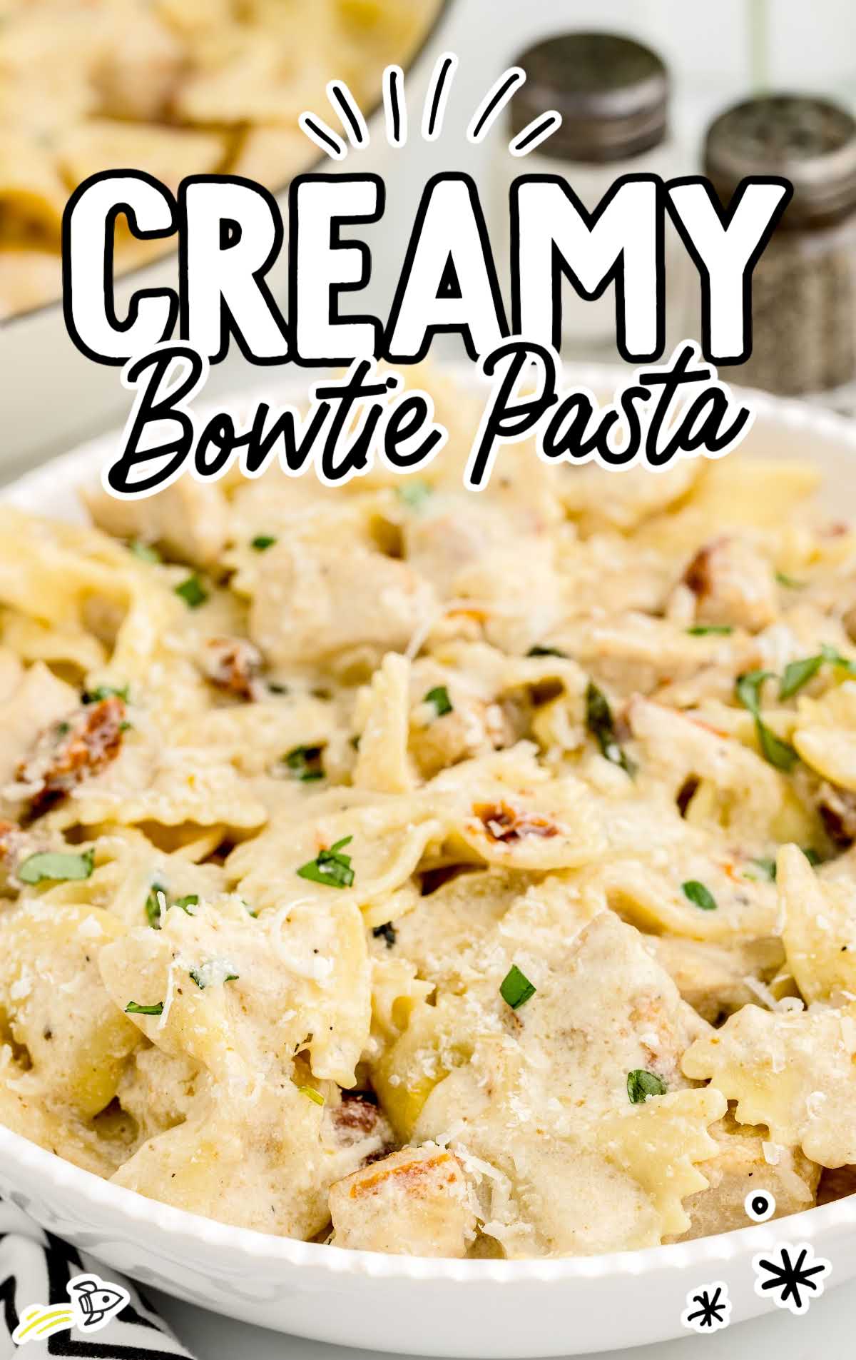 close up shot of Creamy Bowtie Pasta on a plate
