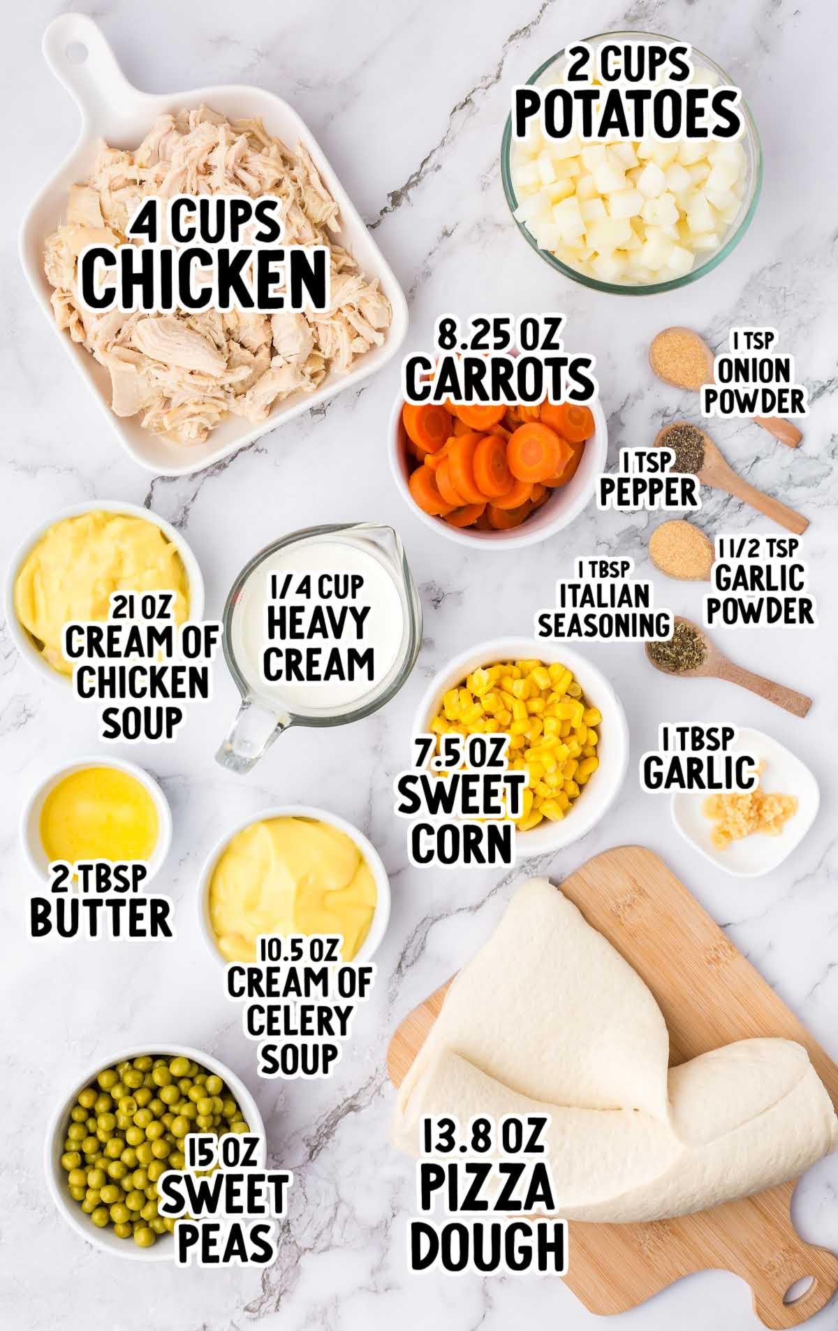 Easy Chicken Pot Pie raw ingredients that are labeled
