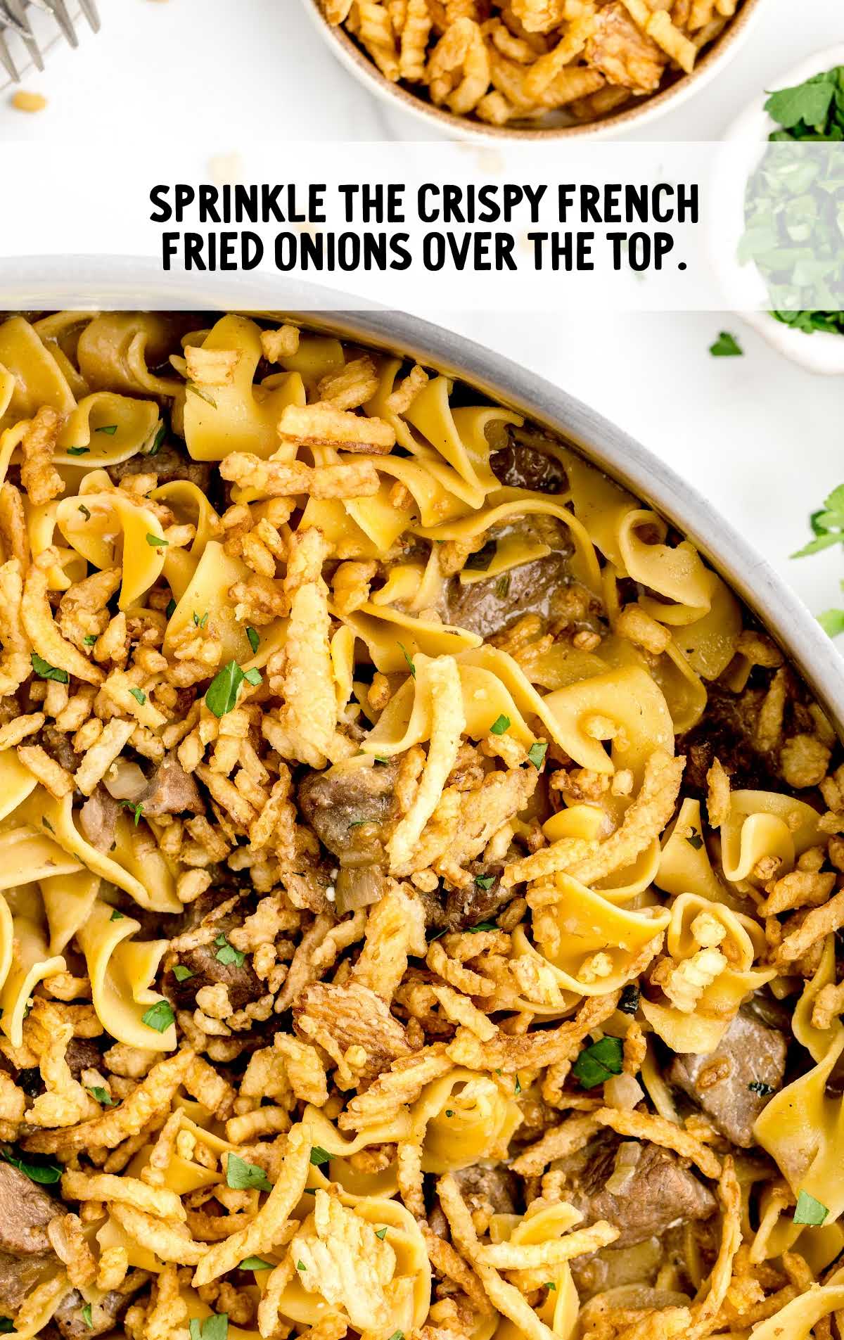 crispy french fried onions sprinkled over the top