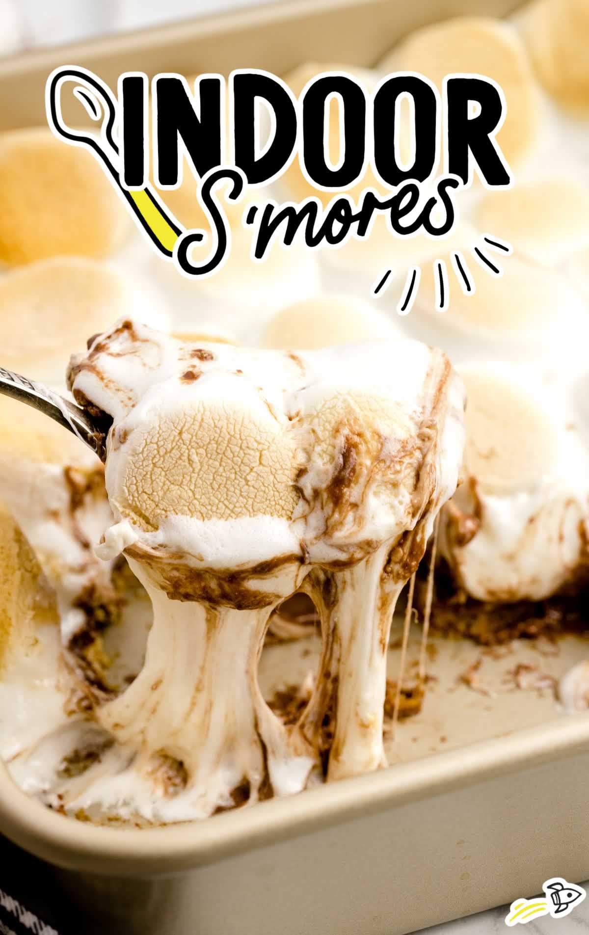 close up shot of s'mores in a baking dish