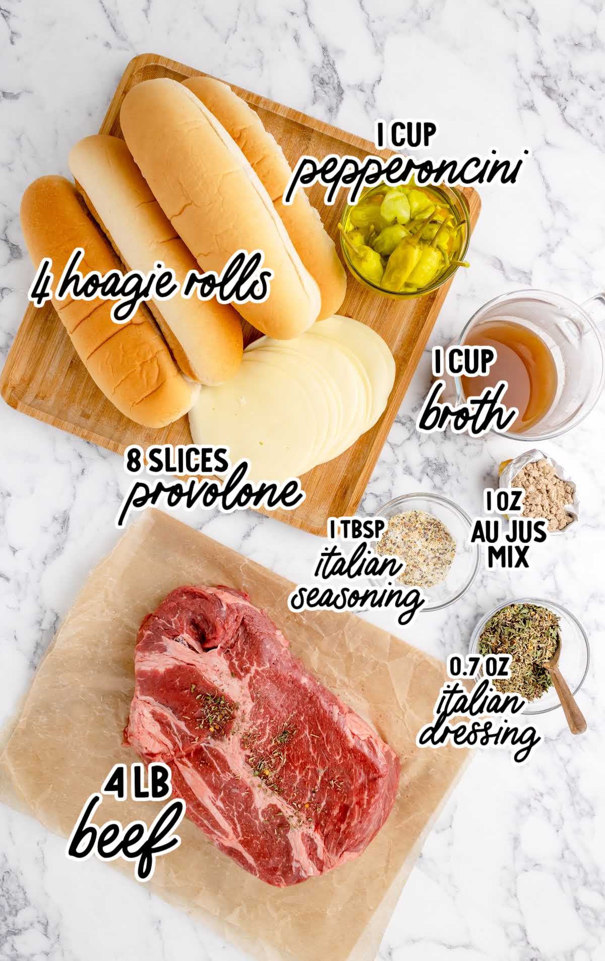 Italian Beef raw ingredients that are labeled