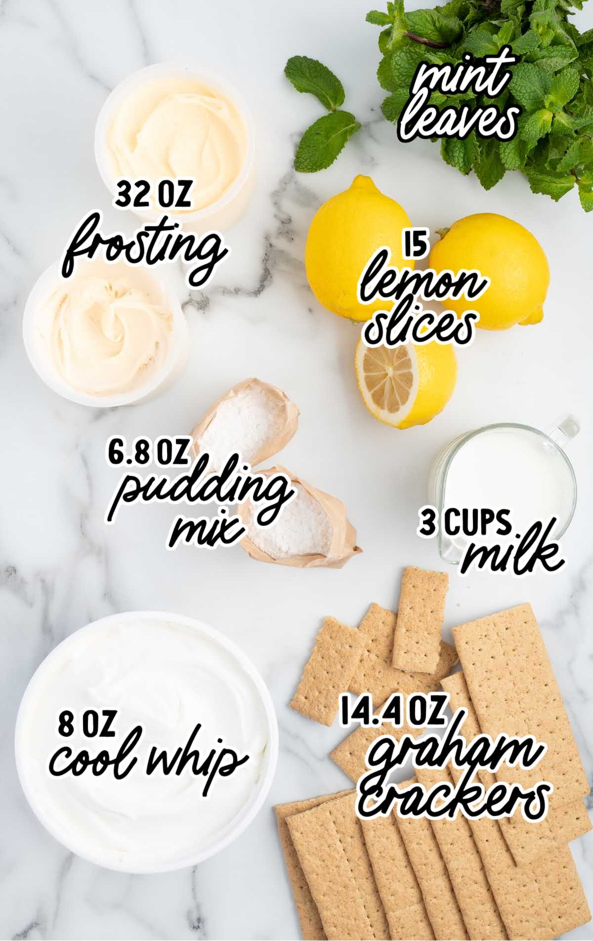 Lemon Eclair Cake raw ingredients that are labeled