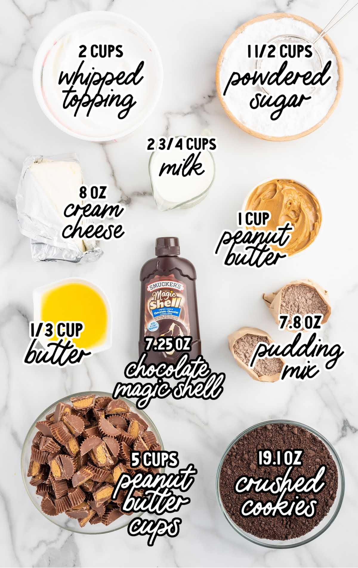 Peanut Butter Icebox Cake raw ingredients that are labeled