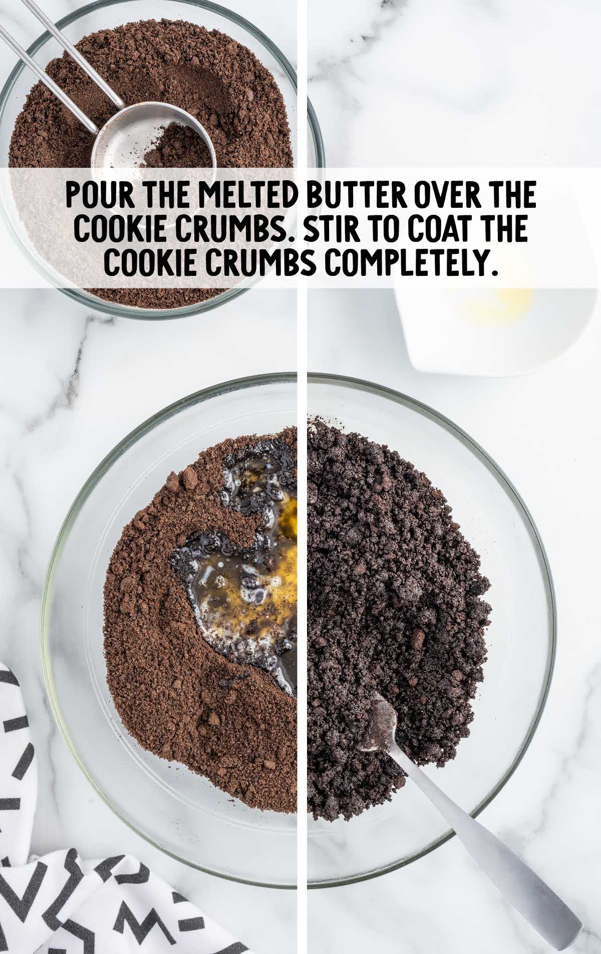 melted butter poured over the cookie crumbs and coated