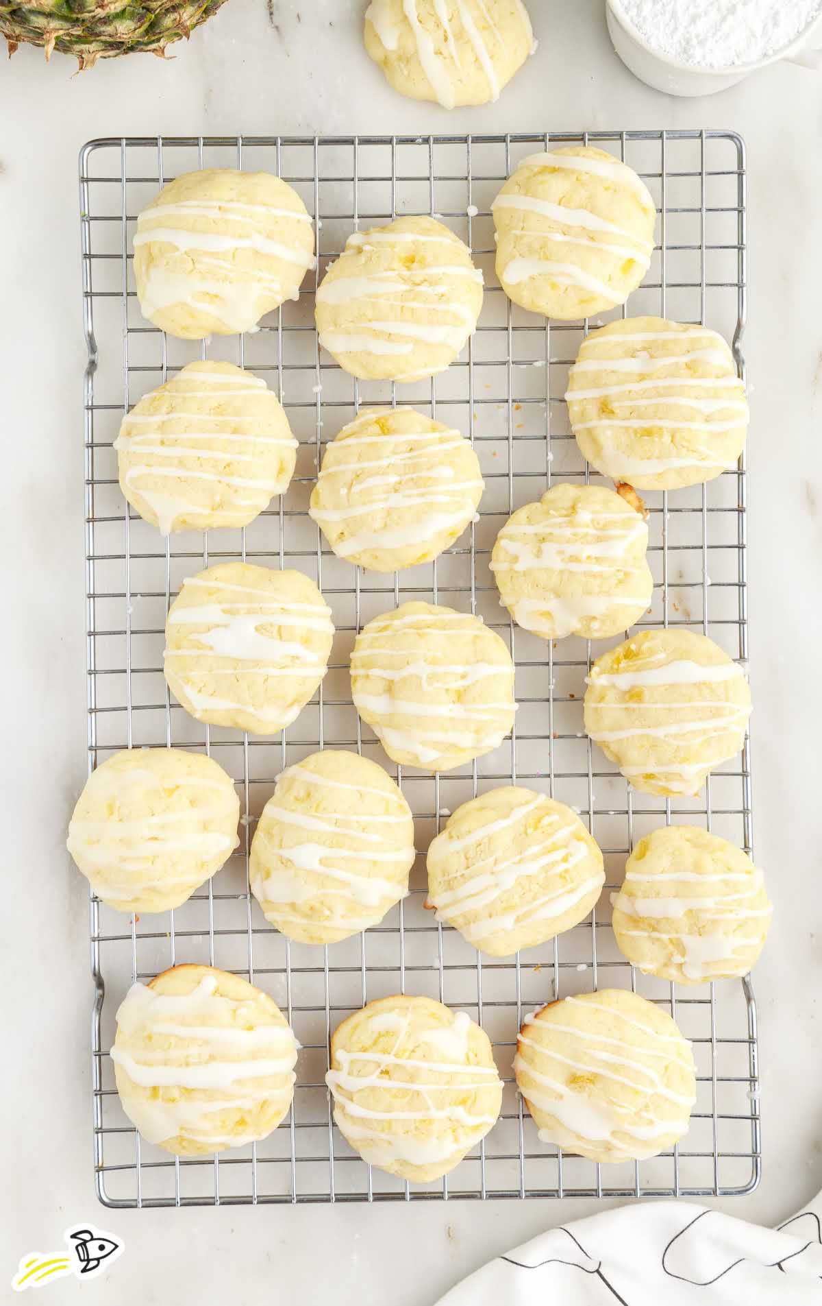 overhead shot of Pineapple Cookies on a cooling rack