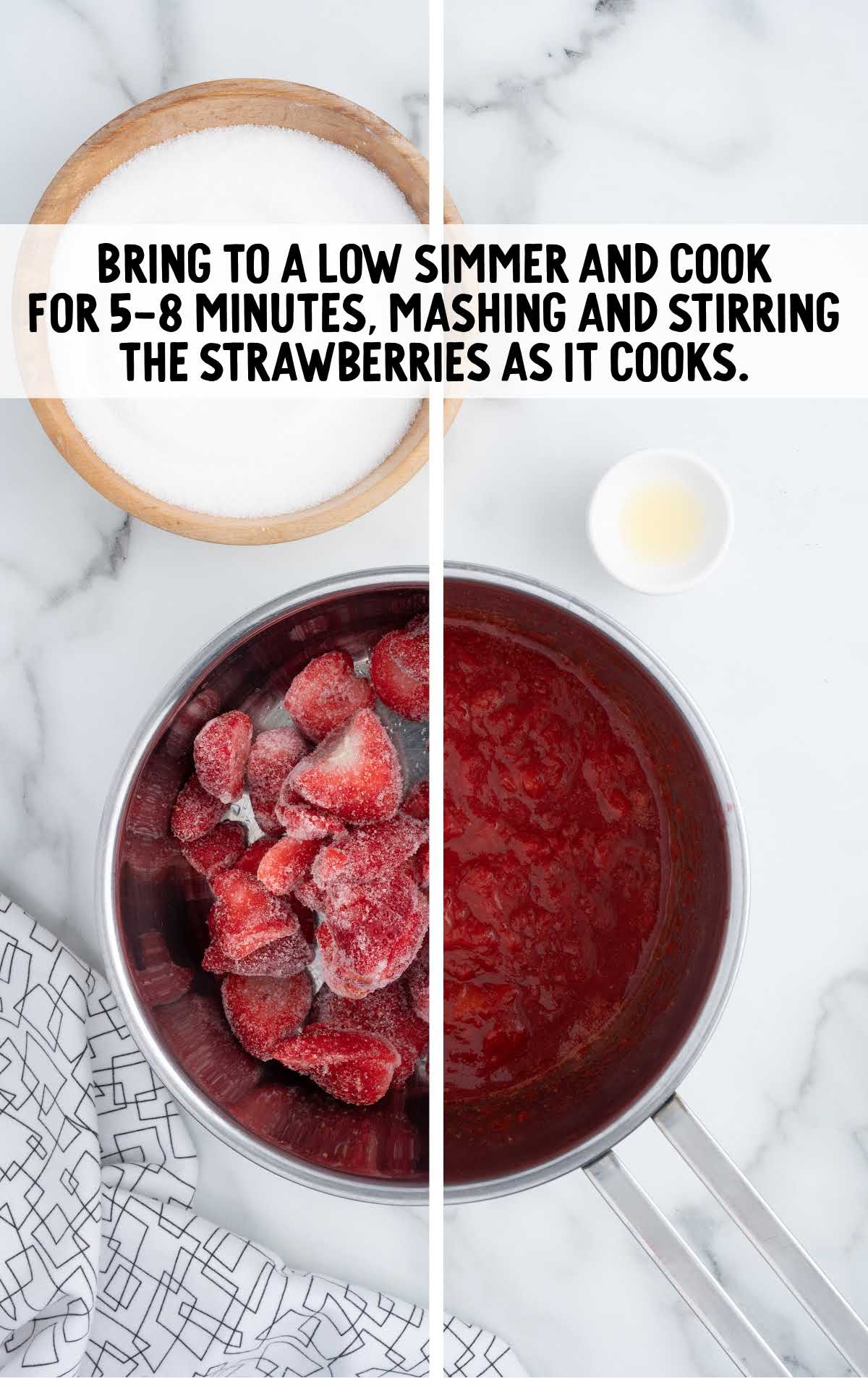 strawberries cooked in a pot for 5-8 minutes