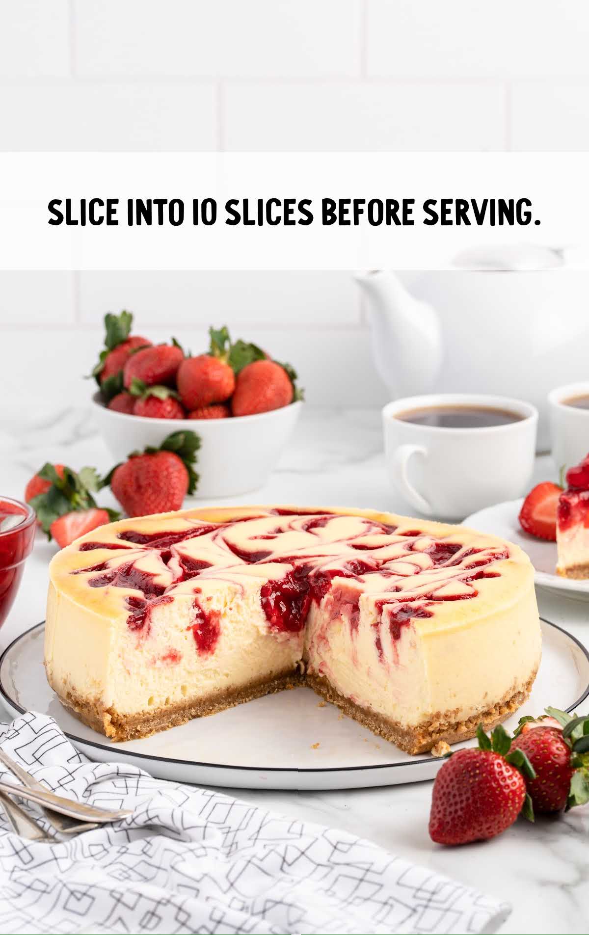 cheesecake sliced before serving